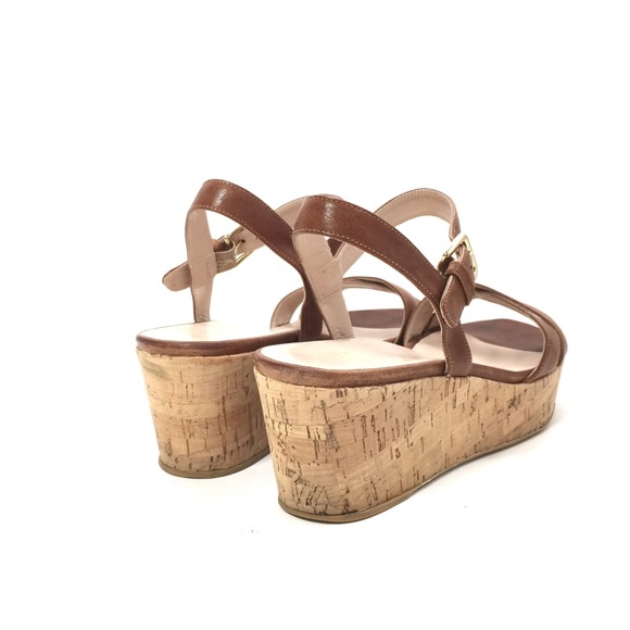 Stuart Weitzman Cognac Leather Cork Platform Wedge - Picture 10 of 12